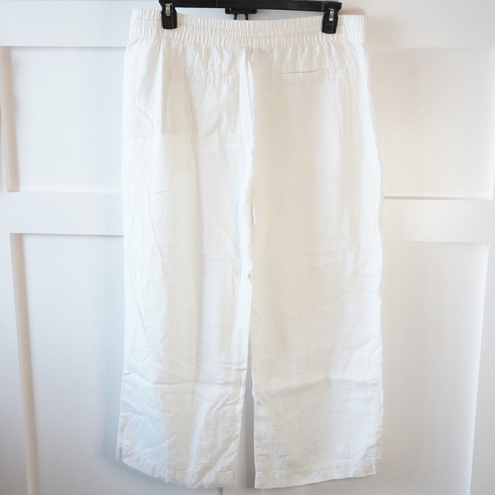 Athleta, White 100% Linen Blend Wide Leg Pants Size 16 Elastic Waist Drawstring - Picture 4 of 7